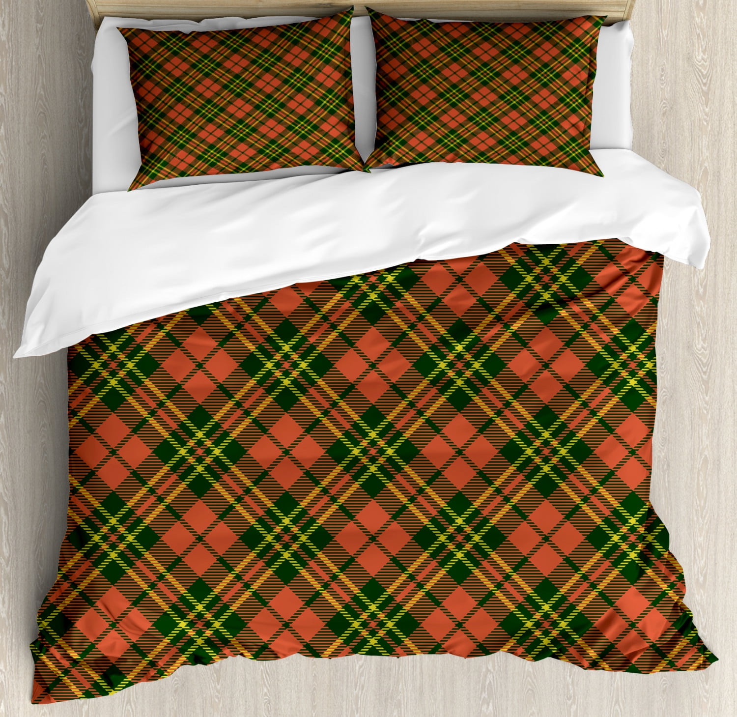 Checkered Duvet Cover Set Queen Size, Irish Tartan Plaid Motifs in ...