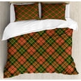 thumbnail image 1 of Checkered Duvet Cover Set Queen Size, Irish Tartan Plaid Motifs in Christmas Colors Geometrical Crossed Stripes, Decorative 3 Piece Bedding Set with 2 Pillow Shams, Red Emerald Yellow, by Ambesonne, 1 of 3