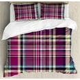 thumbnail image 1 of Checkered Duvet Cover Set, Vintage Scotland Pattern in Purple Tones Abstract Retro Traditional Tile, Decorative 3 Piece Bedding Set with 2 Pillow Shams, King Size, Cream Blue Purple, by Ambesonne, 1 of 3