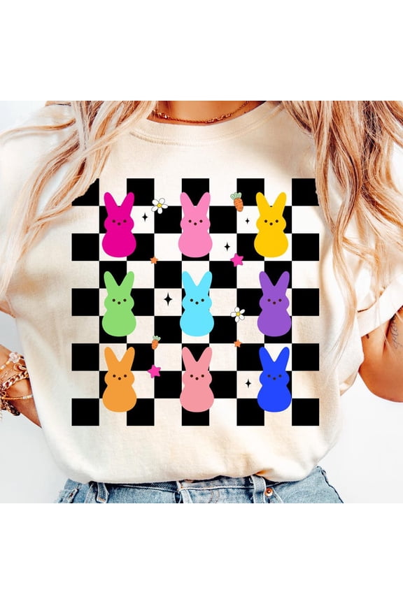 Checkered Easter Bunny T-Shirt, Easter Bunny Shirt, Easter Day Shirt, Easter Eggs Shirt, Bunny Sublimation Shirt