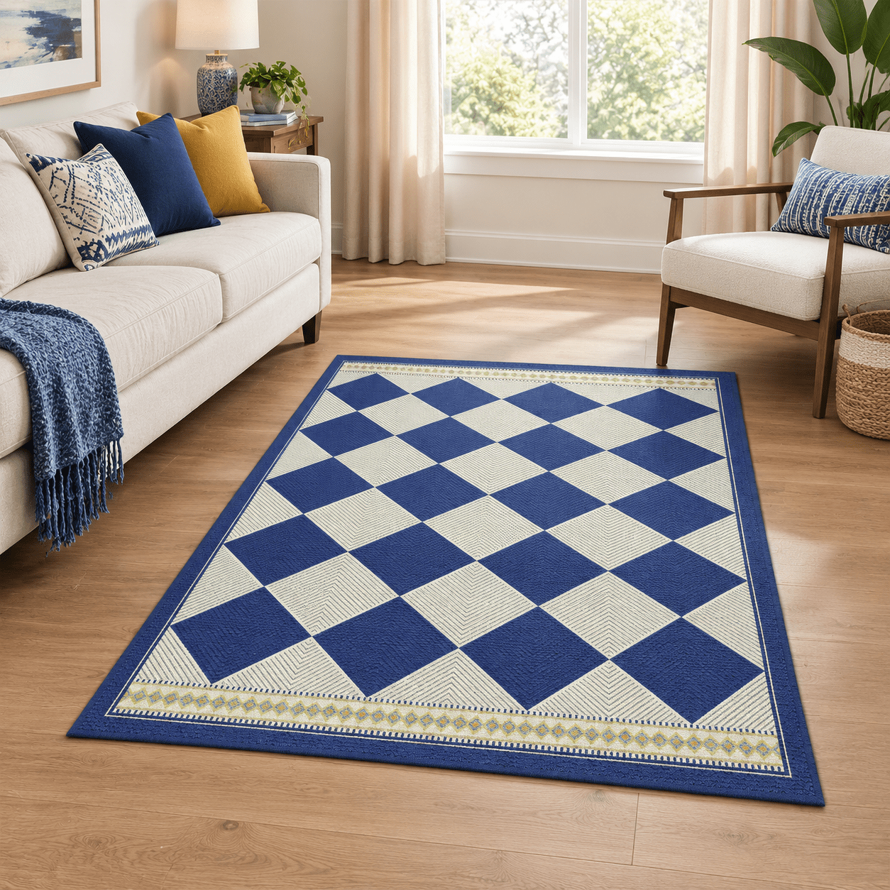 Checked Rug Kitchen Checkered Easy Jute 3x4 Navy Blue Kitchen Entryway Indoor Outdoor Rug ...