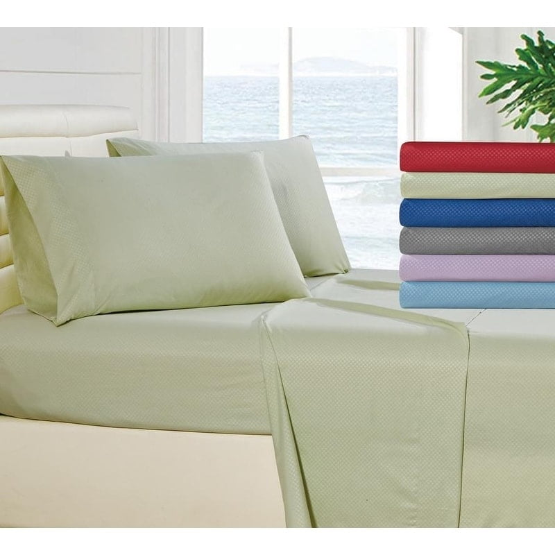 Checkered Embossed Bed Sheet Set (Queen, Green) 4 Piece Deep Pocket
