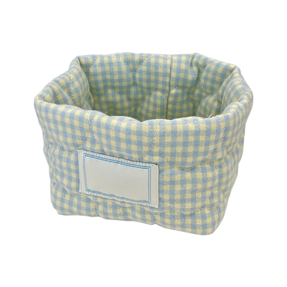 Checkered Fabric Storage Bin,4.72X3.93In Breathable with Carry Handle Machine Washable Reusable Desktop Organizer for Cosmetics Sundries Clothes Toys Bedroom Living Room Wardrobe Tidying,Green