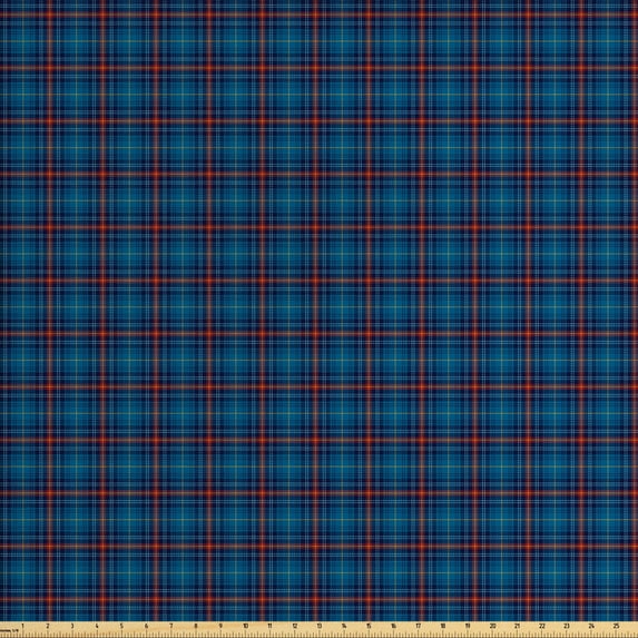 Ambesonne Checkered Fabric by the Yard Upholstery, Thin Lines in Blue, 2 Yards, Blue Navy Blue Red