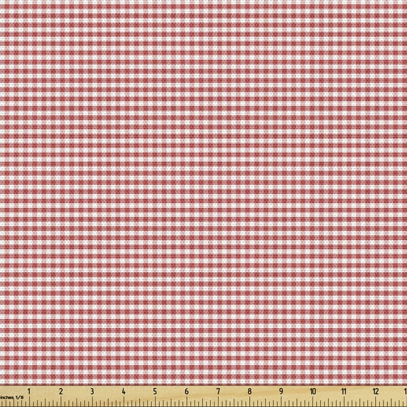 Ambesonne Checkered Fabric by the Yard Upholstery, Traditional Gingham, 2 Yards, Coral White