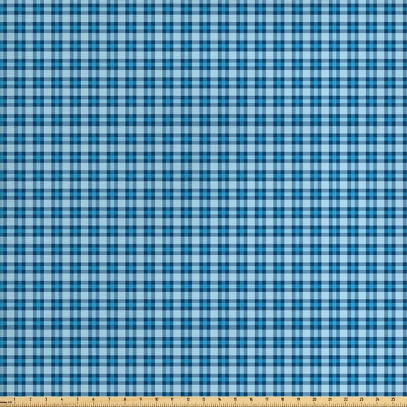 Checkered Fabric by the Yard, Intersecting Stripes and Squares Picnic Themed Tile Pattern in Blue Colors, Decorative Upholstery Fabric for Sofas and Home Accents, Blue Pale Blue by Ambesonne