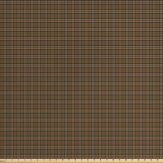 Checkered Fabric by the Yard, Scottish Tartan Geometrical Pattern Culture Folk Elements, Upholstery Fabric for Dining Chairs Home Decor Accents, Charcoal Grey Pale Brown by Ambesonne