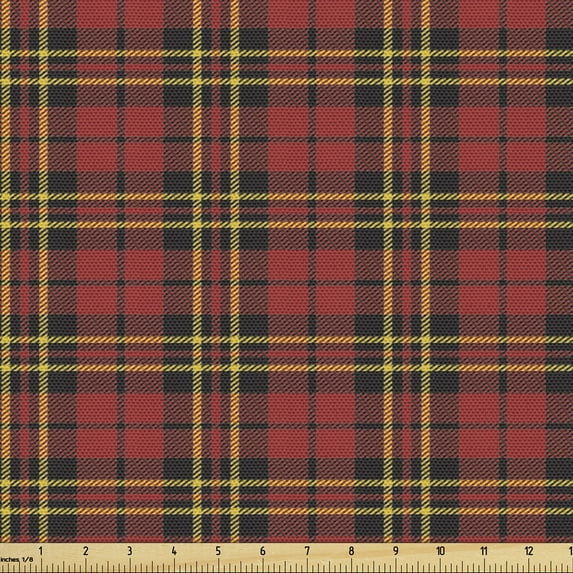 Ambesonne Checkered Fabric by the Yard Upholstery, Old Celtic British, 1 Yard, Red Black Yellow