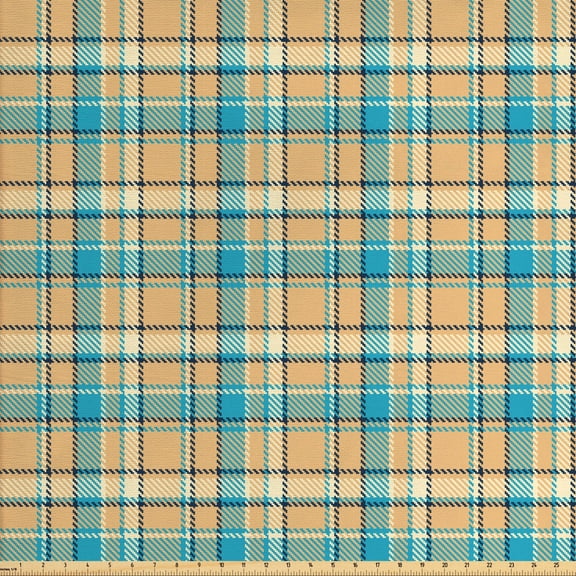 Ambesonne Checkered Fabric by the Yard Upholstery, Old Celtic Fashion, 5 Yards, Cream Pale Blue