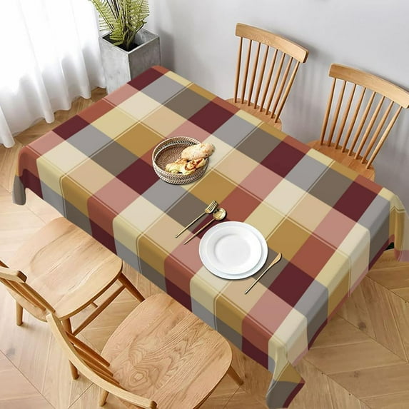 Checkered Fall Rectangle Tablecloth 60x104 Inch,Red Brown Harvest Plaid Table Cloth,Stain Resistance Polyester Autumn Country Table Covers for Kitchen Dining,Small Tablecloth for Parties Picnic