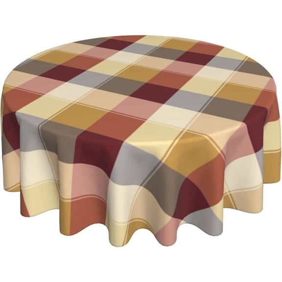Checkered Fall Round Tablecloth 70 Inch,Red Brown Harvest Plaid Table Cloth,Stain Resistance Polyester Autumn Country Table Covers for Kitchen Dining,Small Tablecloth for Parties Picnic Camping