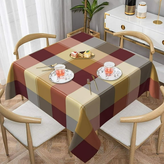 Checkered Fall Square Tablecloth 54x54 Inch,Red Brown Harvest Plaid Table Cloth,Stain Resistance Polyester Autumn Country Table Covers for Kitchen Dining,Small Tablecloth for Parties Picnic