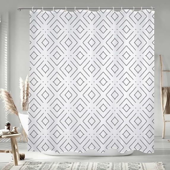 Checkered Farmhouse Fabric Shower Curtain Black White Plaid Neutral Polyester Bathtub Curtain Western Striped Splicing Shower Curtains for Kids Bathroom Decor Waterproof with Hooks,72x84 Inch