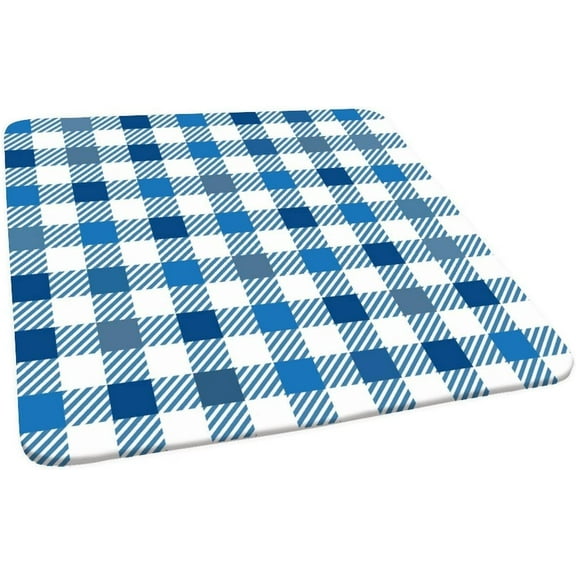 Checkered Fitted Polyester Tablecloth Square, Blue White Lattice Elastic Edge Home Decor Table Cover, Stain Resistant Washable Table Cover for Indoor Outdoor Party Use, Fits 36"x36" Table