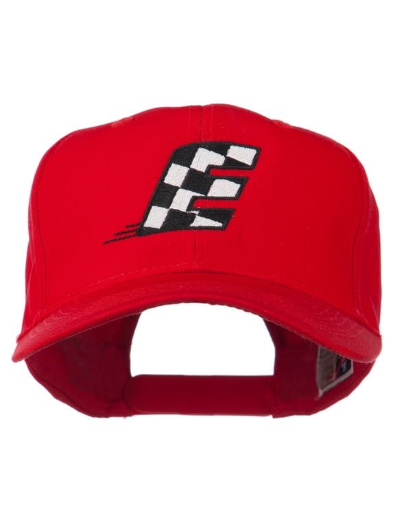Checkered Flag Alphabet Embroidered Red High Profile Cap - E OSFM