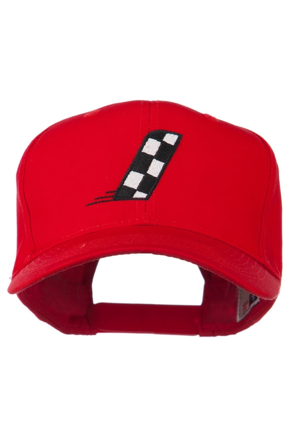 Checkered Flag Alphabet Embroidered Red High Profile Cap - I OSFM