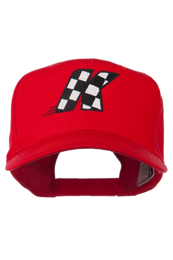 Checkered Flag Alphabet Embroidered Red High Profile Cap - K OSFM