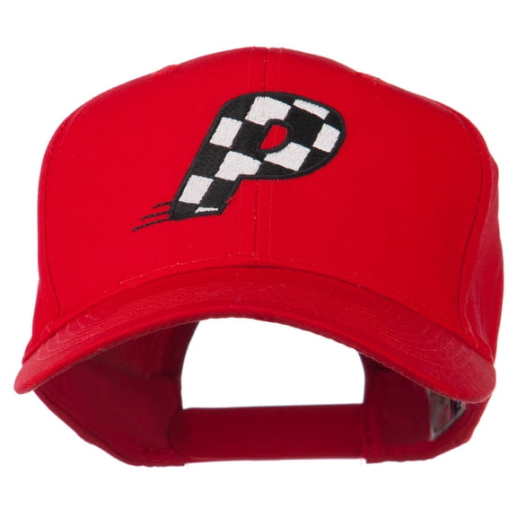 Checkered Flag Alphabet Embroidered Red High Profile Cap - P OSFM