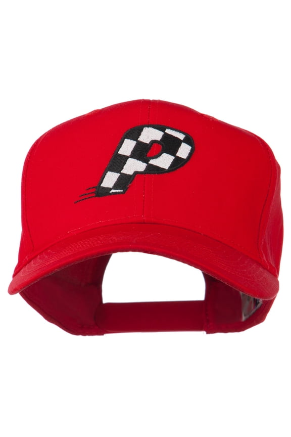 Checkered Flag Alphabet Embroidered Red High Profile Cap - P OSFM