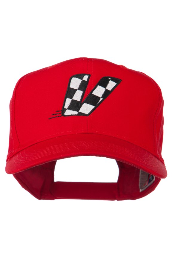 Checkered Flag Alphabet Embroidered Red High Profile Cap - V OSFM