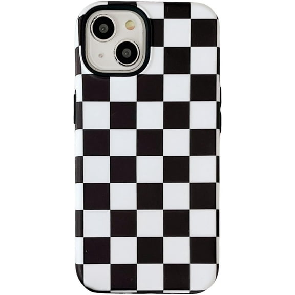 Checkered Flag Black White 2 in 1 Phone Case Compatible with iPhone 12/12 Pro Classy Checker Checkerboard Print Trendy Chic Glossy 2 Layers Shockproof Cover for iPhone 12/12pro 6.1"