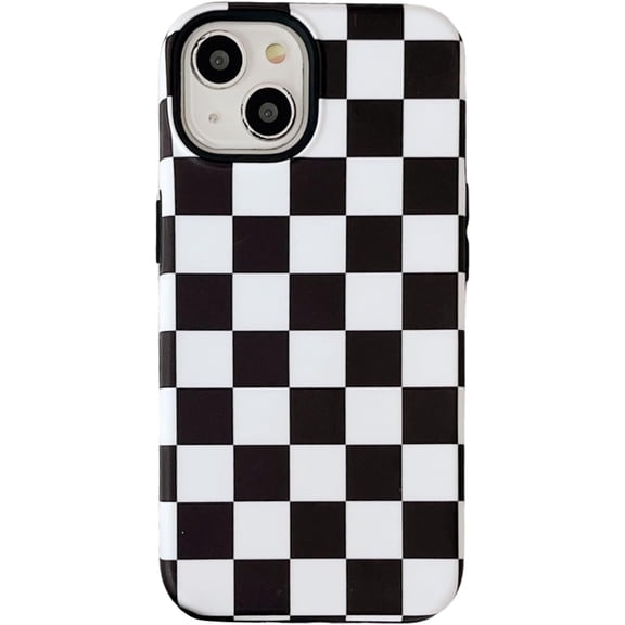 Checkered Flag Black White 2 in 1 Phone Case Compatible with iPhone 15 Pro 2023 Classy Checker Checkerboard Print Trendy Chic Glossy 2 Layers Shockproof Cover for iPhone 15pro 6.1"