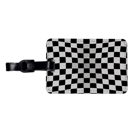 Checkered Flag Black White Faux Leather Travel Luggage Tag