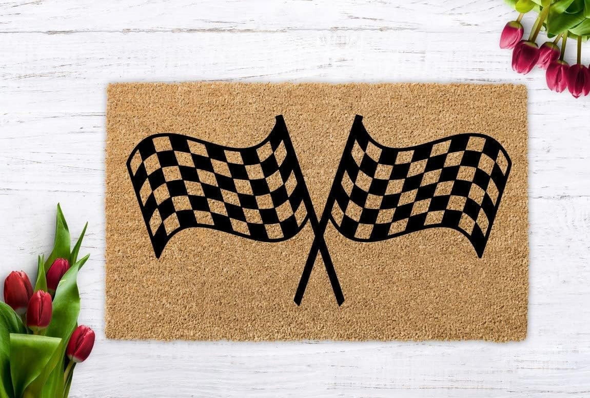 Checkered Flag Doormat, Finish Flag, Racing, Arrival Line, Arrival Flag, Racing Flag, Checkered Racing Flag, Funny Door Mat, Welcome Mat Indoor Outdoor Door Mats, Funny Doormat 17x30 Inch.