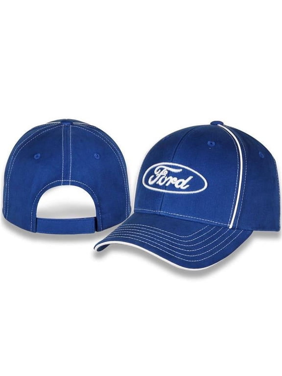 FOG1831 Ford Oval Logo Checkered Flag Sports Blue Adjustable Structured Hat