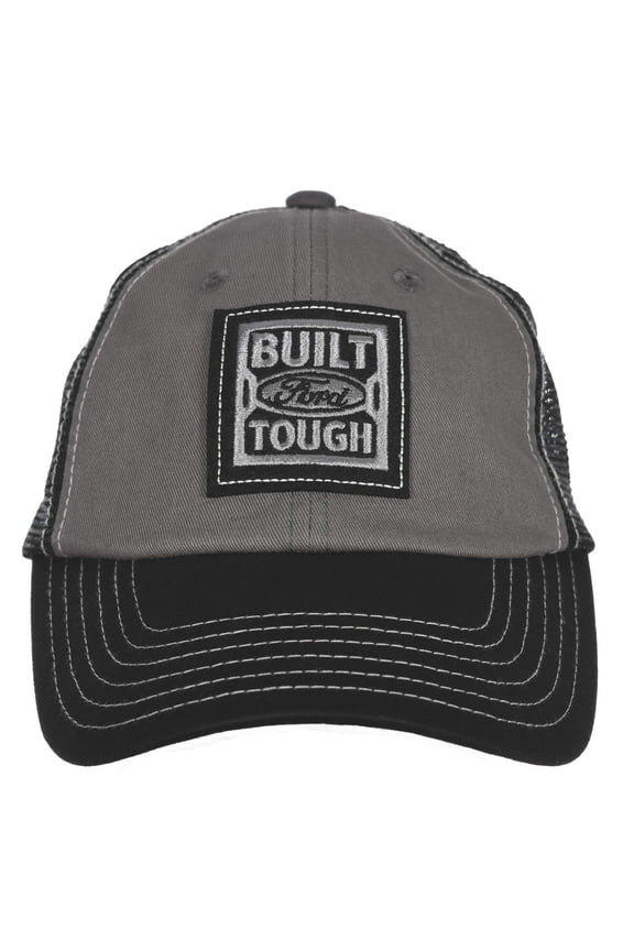 Checkered Flag Men's Built Ford Tough Cap Gray & Black Mesh Back Trucker Hat