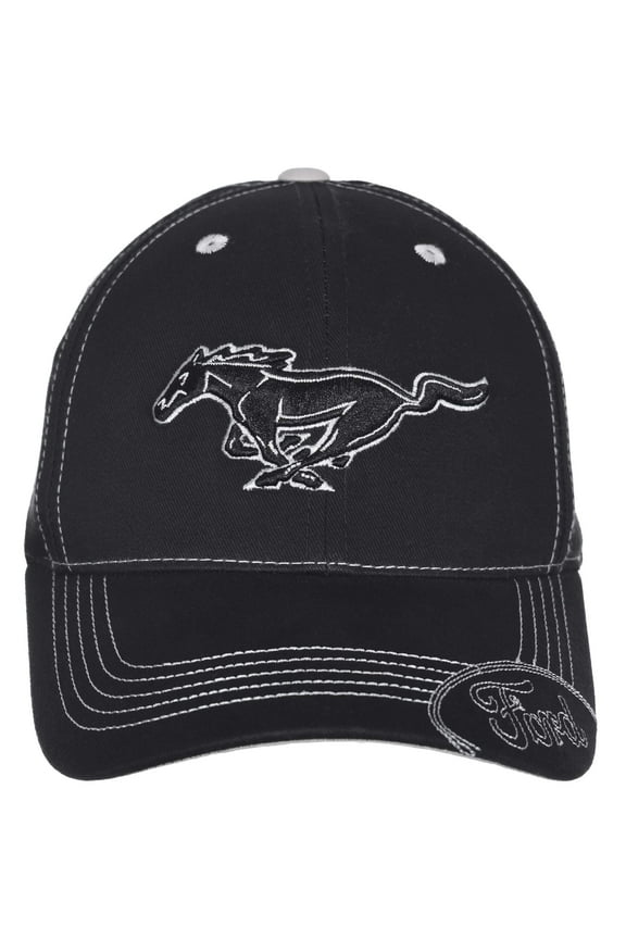 Checkered Flag Men's Ford Mustang Cap Adjustable Black Fabric Hat