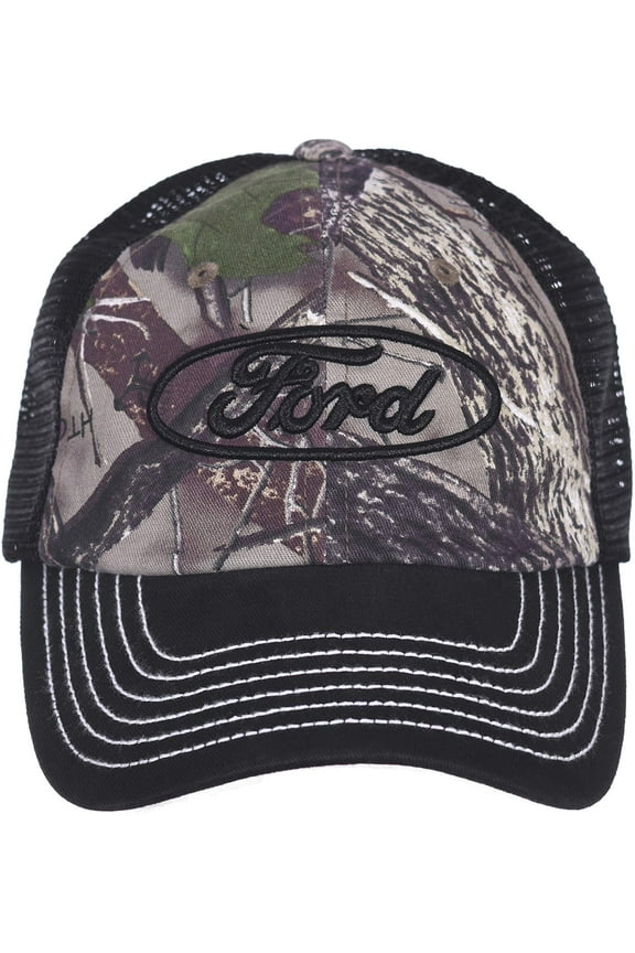 Checkered Flag Mens Ford Logo Adjustable Truetimber Camouflage Mesh Back Cap
