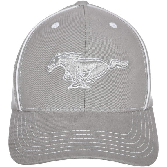 Checkered Flag Mens Ford Mustang Logo Adjustable Light Gray Fabric Cap