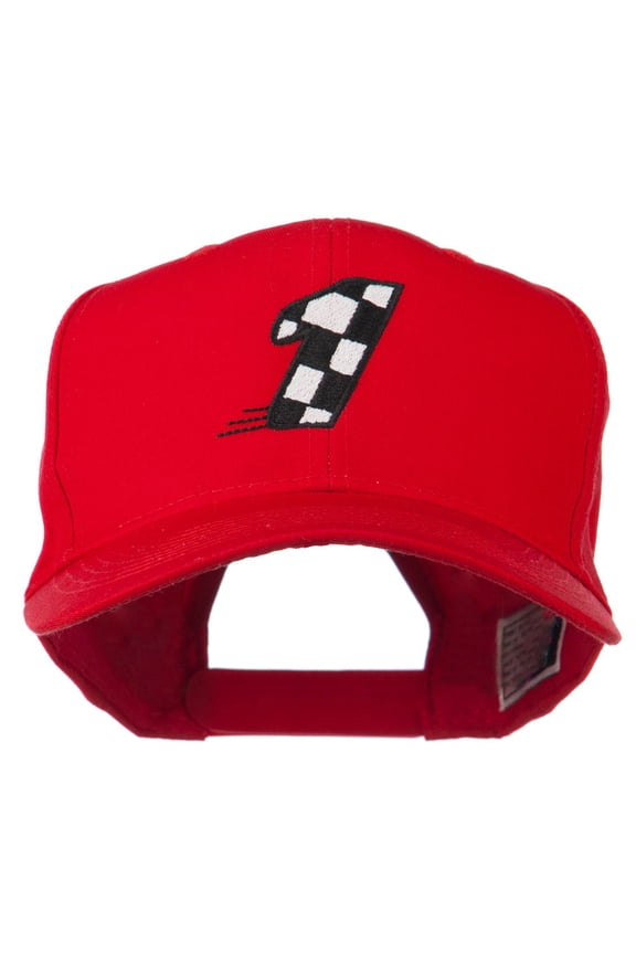 Checkered Flag Numbers Embroidered Red High Profile Cap - 1 OSFM