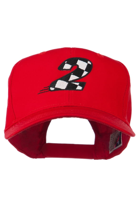 Checkered Flag Numbers Embroidered Red High Profile Cap - 2 OSFM