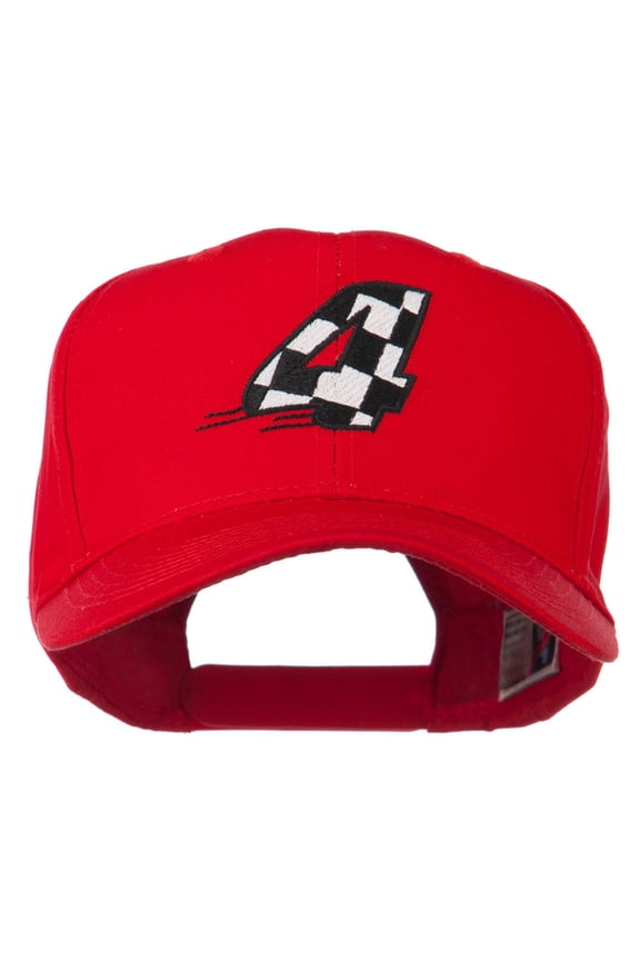 Checkered Flag Numbers Embroidered Red High Profile Cap - 4 OSFM