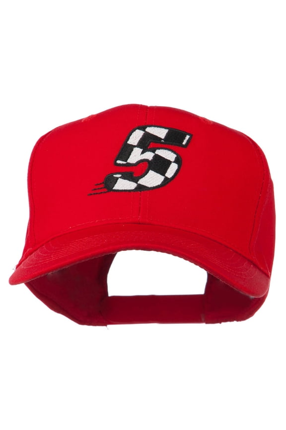 Checkered Flag Numbers Embroidered Red High Profile Cap - 5 OSFM