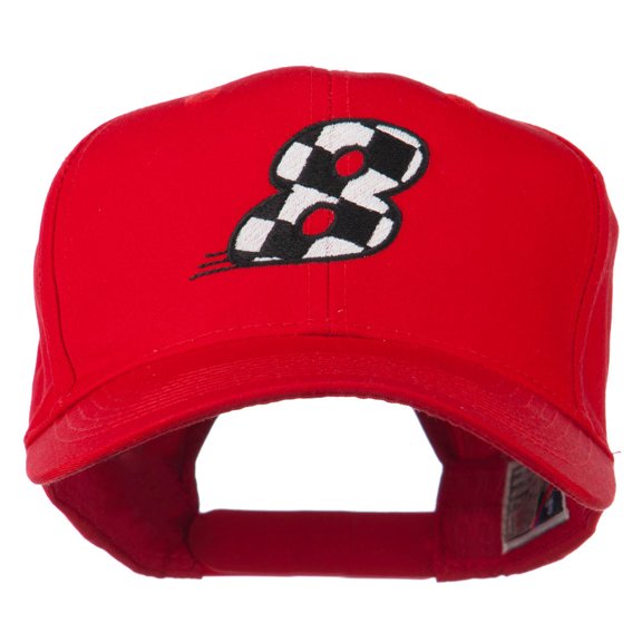 Checkered Flag Numbers Embroidered Red High Profile Cap - 8 OSFM