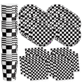 thumbnail image 1 of Checkered Flag Party Supplies - Black and White Checkered Party Supplies - Race Car Theme Party | Tableware Set Includes Plates Napkins and Cups | Kit for 16, 1 of 8