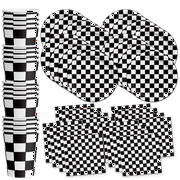 Checkered Flag Party Supplies - Black and White Checkered Party Supplies - Race Car Theme Party | Tableware Set Includes Plates Napkins and Cups | Kit for 16