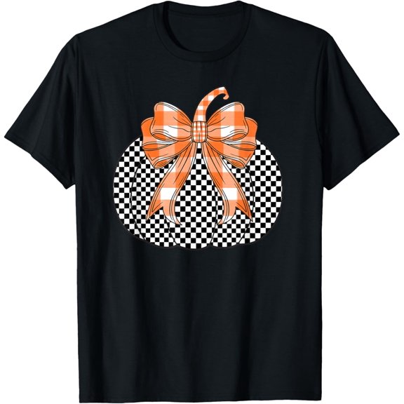 Checkered Flag Pumpkin Bow black & White For Halloween T-Shirt
