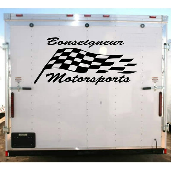 Checkered Flag Racing Trailer Decal Vinyl Decal Custom Text Trailer Sticker B01