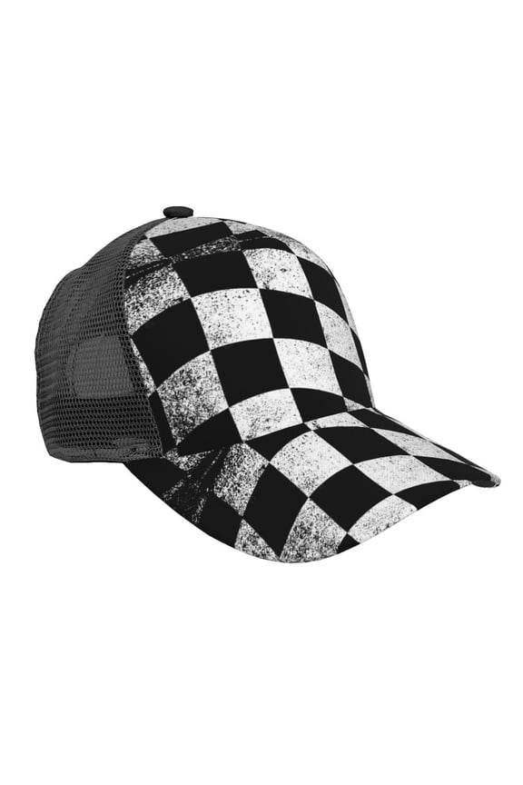 Checkered Flag Snapback Trucker Hats Baseball Caps Adjustable Mesh Back Ball Caps For Men Women
