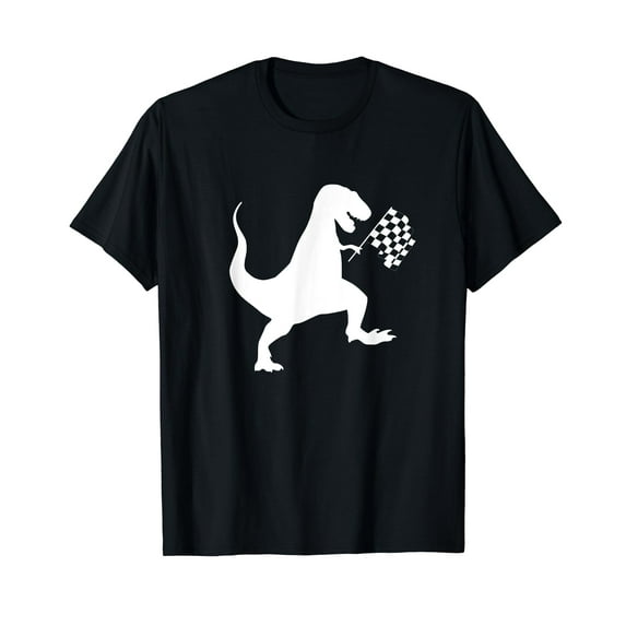 Checkered Flag Tops Dinosaur Racing Race Car Theme Black T-Shirt