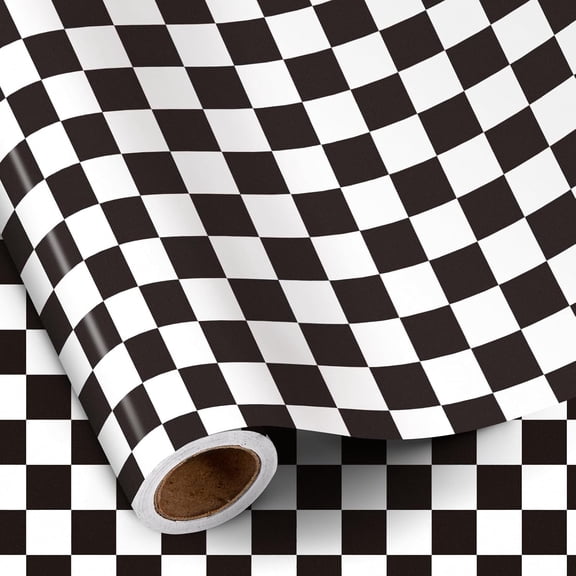 Checkered Flag Wrapping Paper Roll, Black and White Checkered Flag Gift Wrap, Grid Wrapping Paper for Racing Party, Birthday Party, Mini Roll, 17 Inches x 16.4 Feet