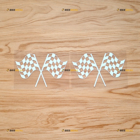Checkered Flags Crossed Racing Sticker Decal Vinyl - 2 Pack White 6" - For Car Boat Laptop Cup No Background Die-cut