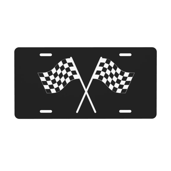 Checkered Flags License Plate with 4 Holes,Novelty Aluminum Metal Car Plate Vanity Tag Decorative Car Front Accessories for Women Men,6"x12"