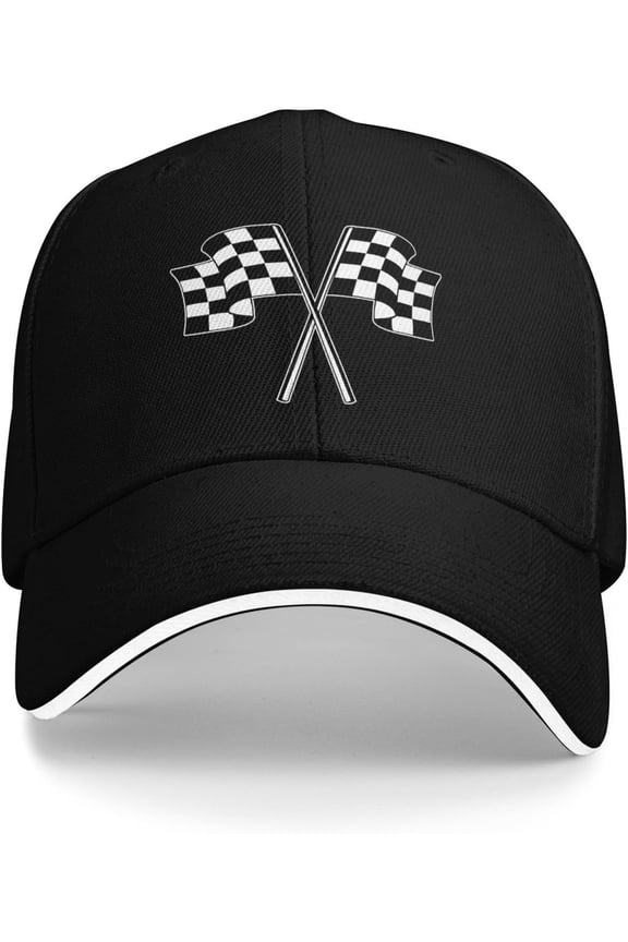 Checkered Flags Race Car Baseball Cap Dad Hat Polo Trucker Style Headwear