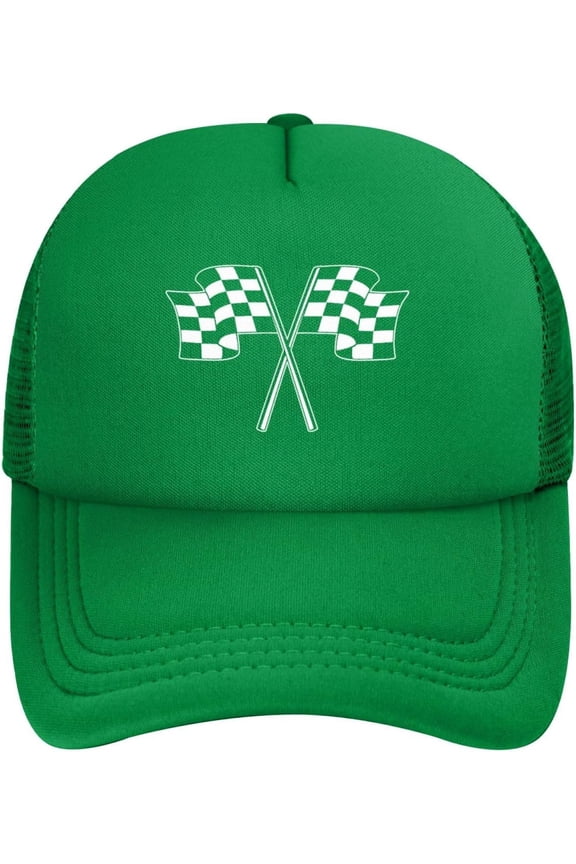 Checkered Flags Race Car Mesh Hats Foam Trucker Hat Snapback Adjustable Size