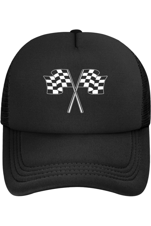 Checkered Flags Race Car Mesh Hats Foam Trucker Hat Snapback Adjustable Size